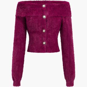 Micas Sweater Off Shoulder Long-Sleeve Top Burgundy Size S